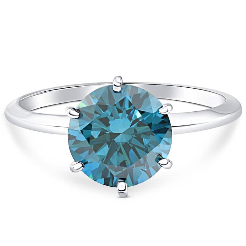2Ct Blue Diamond Solitaire Engagement Ring in White or Yellow Gold Lab Grown