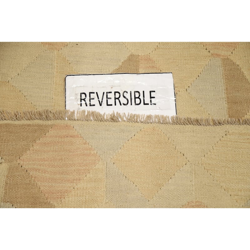 Hand Woven Oriental 100% Wool Carpet Southwestern Modern Beige & Ivories Kilim Runner Rug - 9' 9'' X 2' 6''