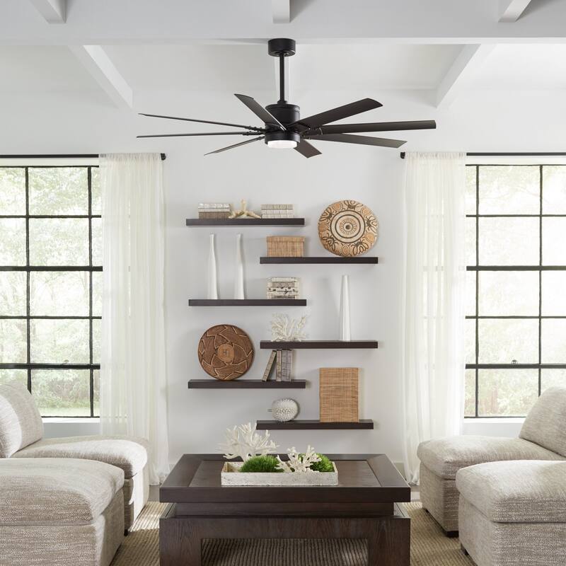 Renegade Indoor and Outdoor 8-Blade Smart Ceiling Fan 66in with 3000K LED Light Kit and Remote Control with Wall Cradle - 66