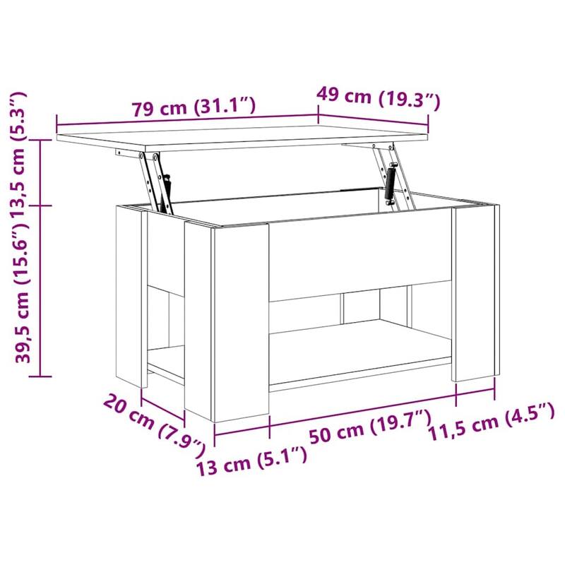 vidaXL Coffee Table Lift Top End Table Accent Side Sofa Table Engineered Wood - 31.1" x 19.3" x 16.1"