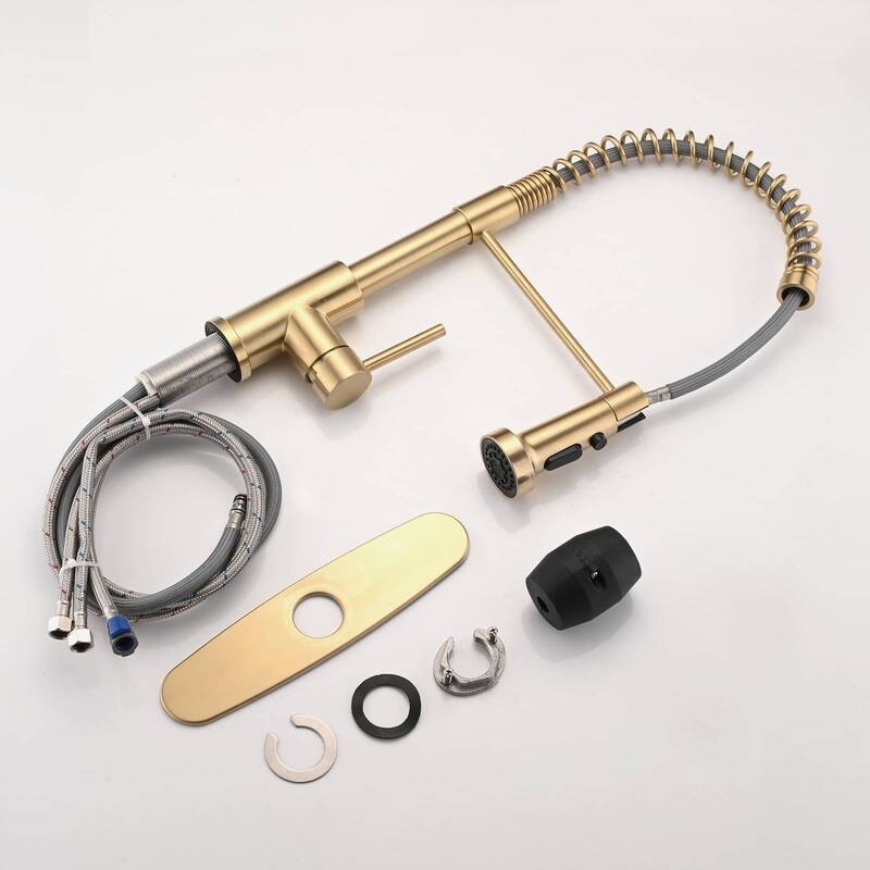 Commercial Kitchen Sink Faucet Brushed Gold Single Hole Kitchen Faucets With Pull Down Sprayer Stainless Steel Basin Laundry Tap