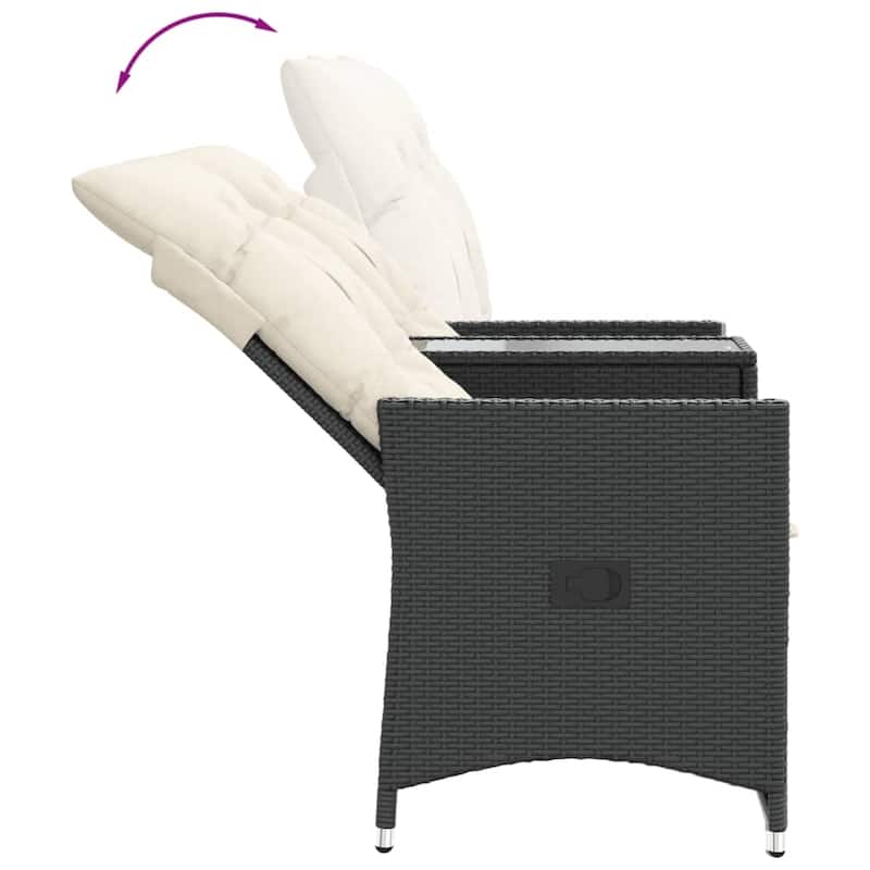 vidaXL Reclining Patio Sofa 2-Seater with Table Loveseat Furniture Poly Rattan - 23.2 x 51.2 x 36.2