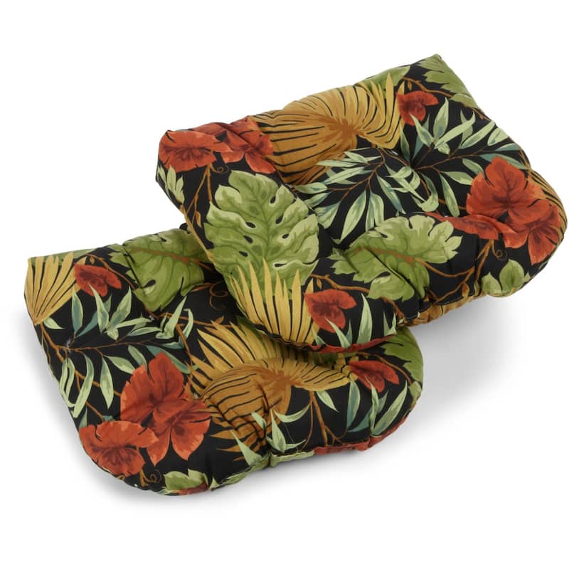 19-inch Rounded Back Indoor/Outdoor Chair Cushions (Set of 2) - 19" x 19" - Tropique Raven