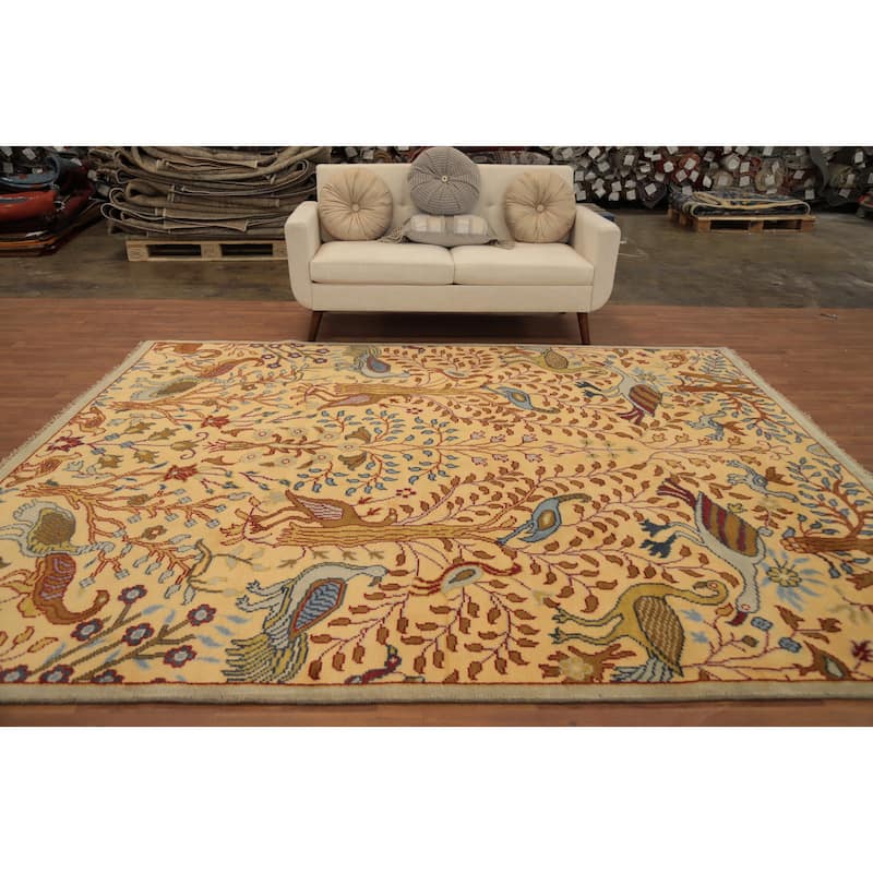 Hand Knotted Oriental 100% Wool Carpet Traditional All-Over Yellow & Gold Ziegler Area Rug - 9' 11'' X 8' 2''