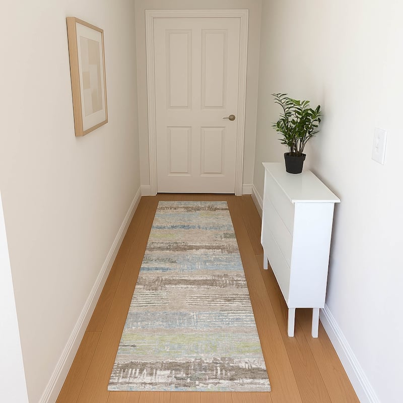 Premium Washable Super Soft Abstract Stripes Mayfield Rug - Taupe - 2'3" x 7'6"