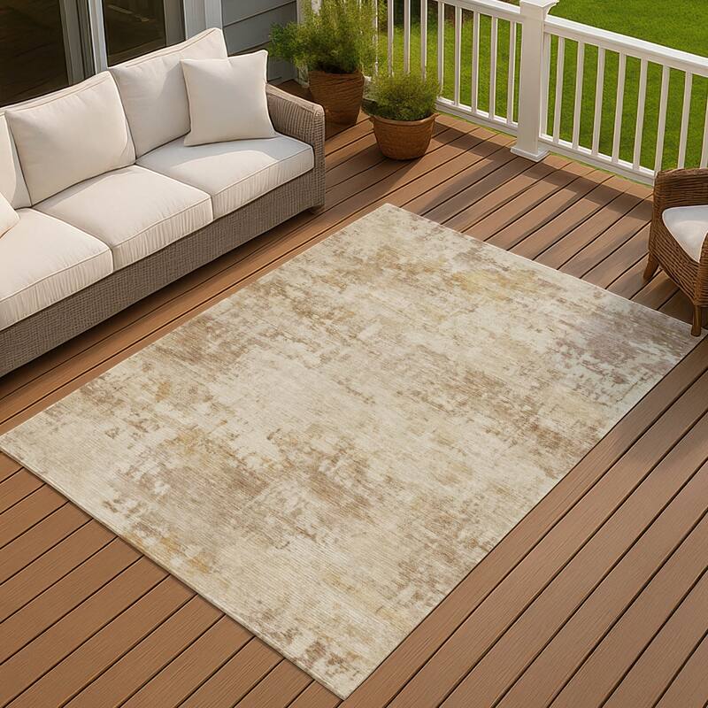 Machine Washable Indoor/ Outdoor Modern Casual Chantille Rug - Beige - 8' x 10'