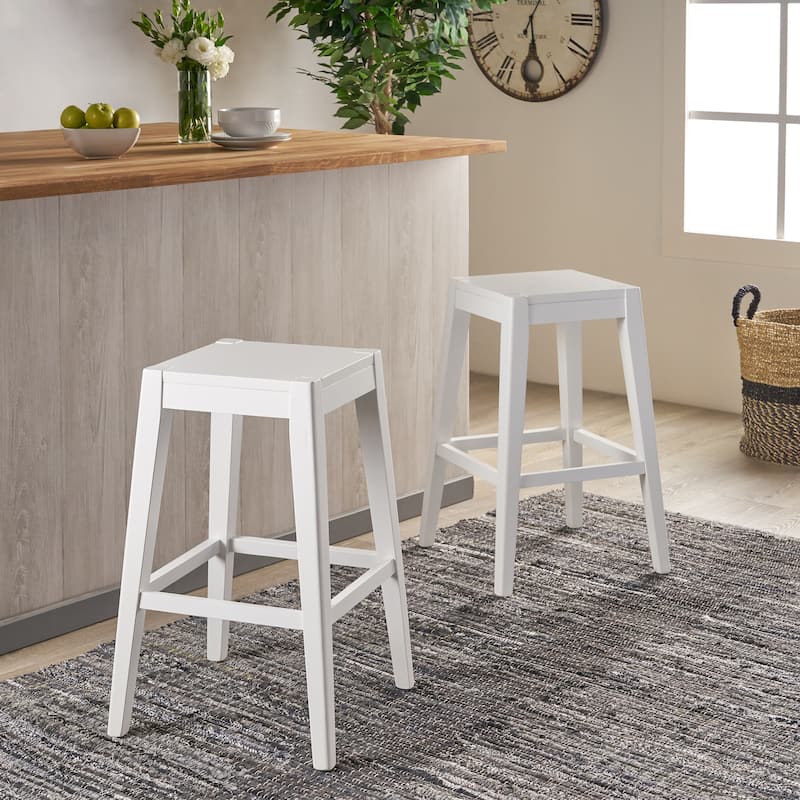 Roomfitters Minimalist Counter Stool Set of 2, Modern Kitchen Seating, Space-Saving Design, White - White