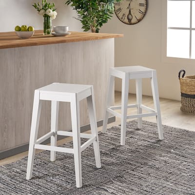 Roomfitters Minimalist Counter Stool Set of 2, Modern Kitchen Seating, Space-Saving Design, White