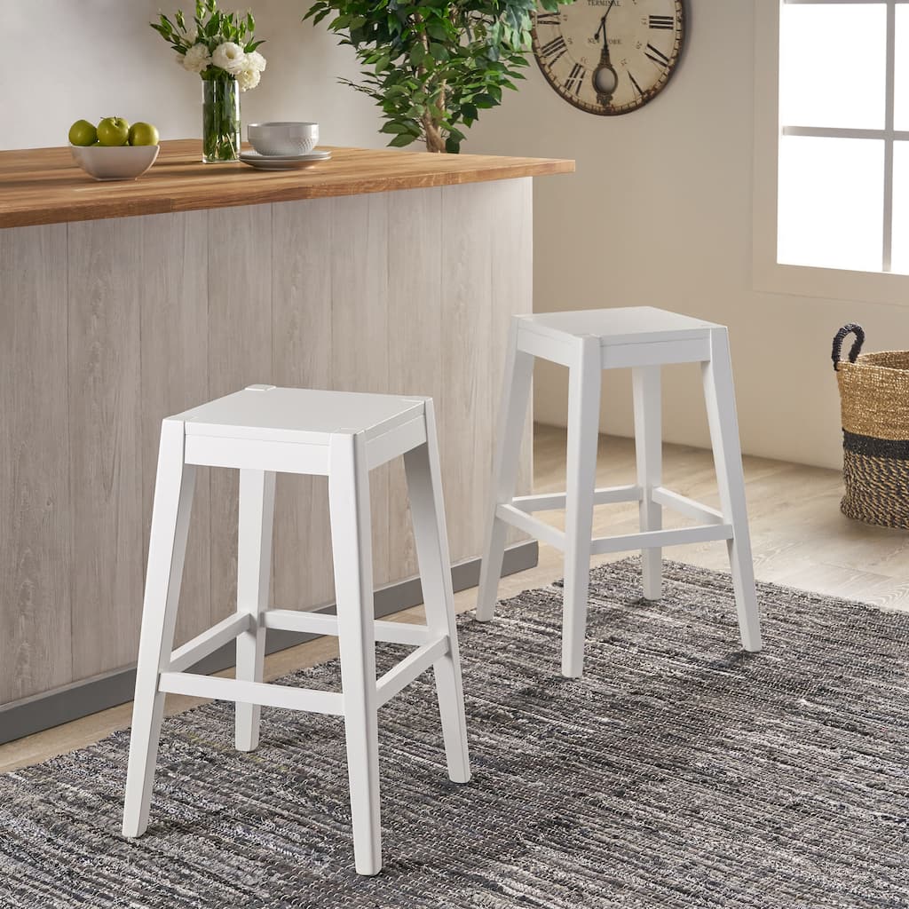 Roomfitters Minimalist Counter Stool Set of 2, Modern Kitchen Seating, Space-Saving Design, White