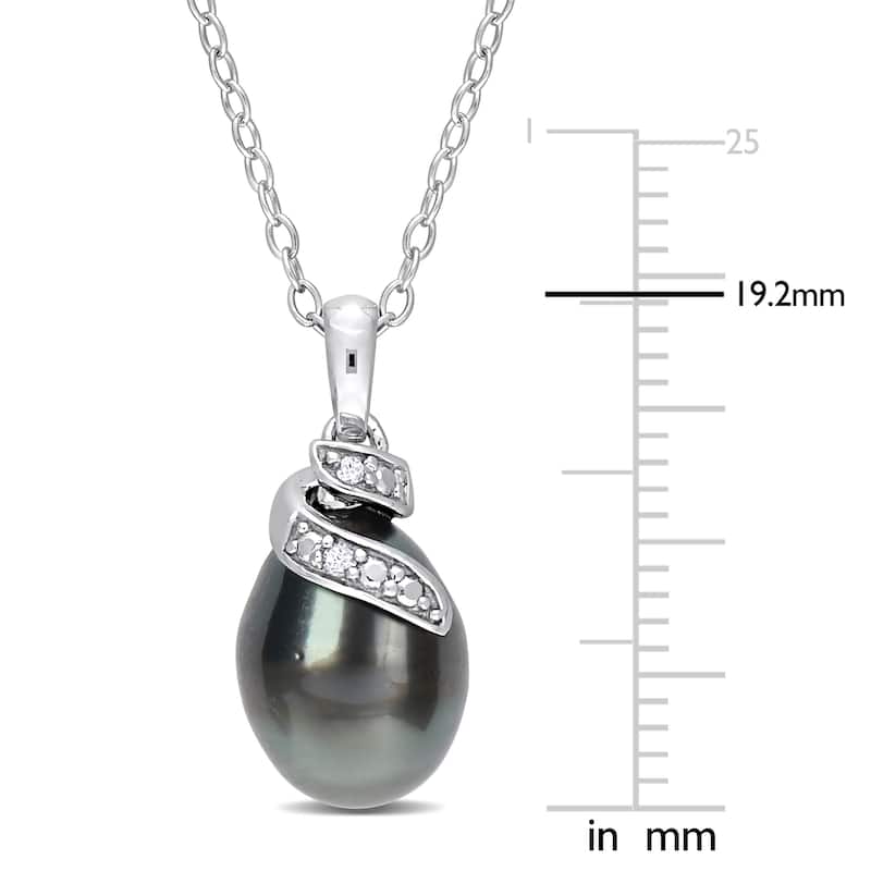 Miadora 8-9mm Black Tahitian Cultured Pearl Diamond Accent Swirl Pendant Chain Sterling Silver