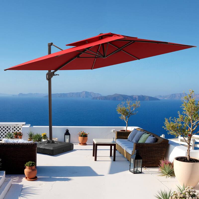 Outdoor 10FT Square Adjustable Offset Cantilever Patio Umbrella with Base
