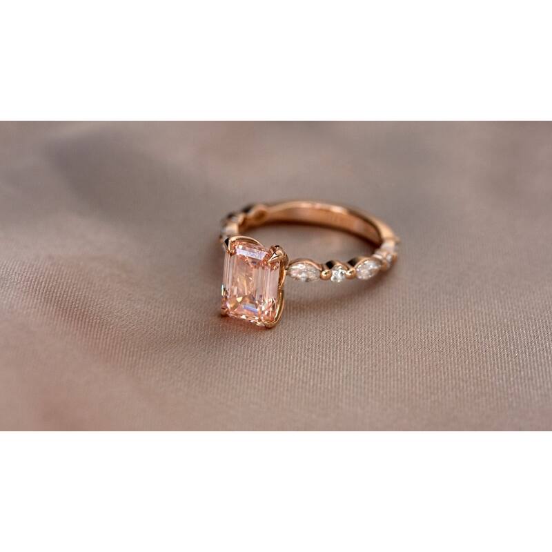 Kobelli 3.64 Carat Lab Fancy Intense Pink Diamond IGI Certified 18k Solid Rose Gold Emerald-cut Bubble Band Scalloped Ring