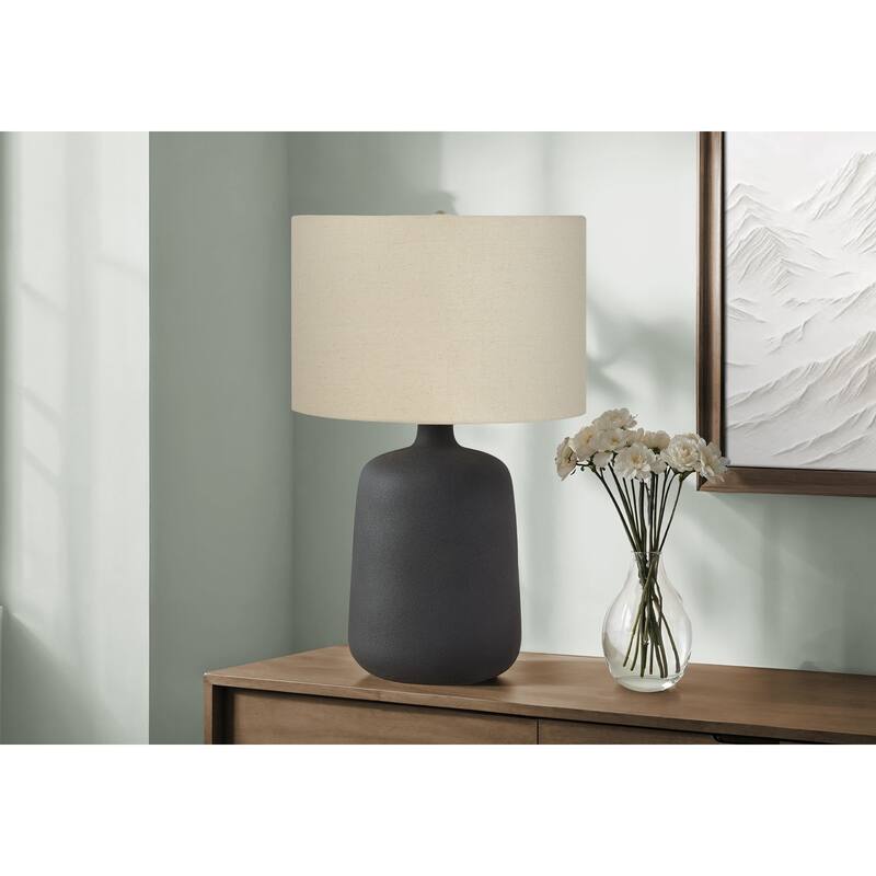 24"h Table Lamp, Black Ceramic, Beige Shade, Contemporary - Black