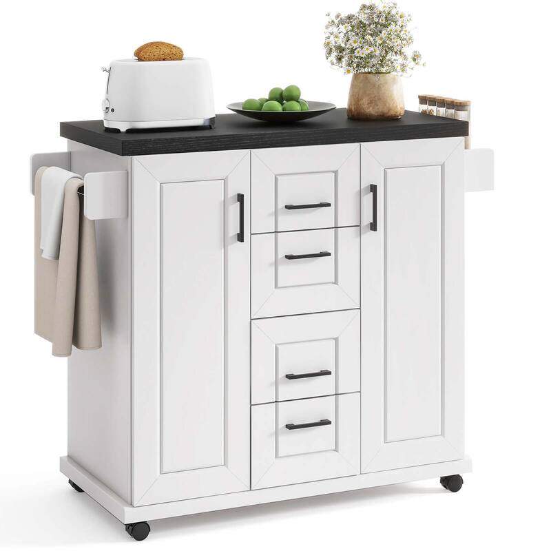 Costway Rolling Kitchen Island Cart on Wheels Mobile Serving Utility - See Details - White - Kitchen Cart