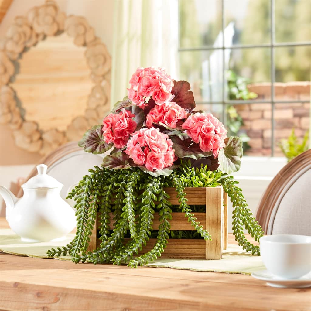 Geranium Floral Artificial Bush Sprays - 19" - Pink and Green - Set of 2