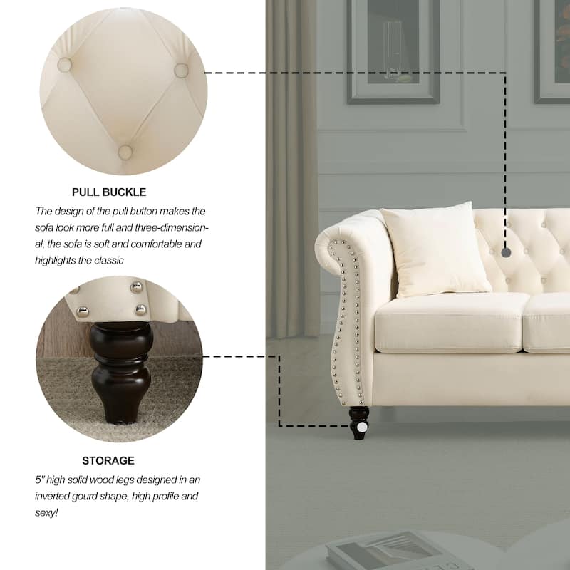 3-Seater Chesterfield Upholstered Tufted Sofa with Rolled Arms and Nailhead