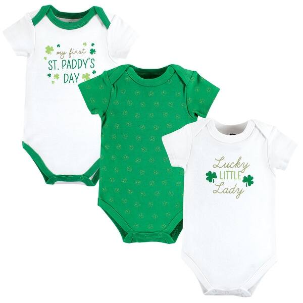 slide 1 of 1, Hudson Baby Infant Girl Cotton Bodysuits, Lucky Lady 3-6 Months - Lucky Lady