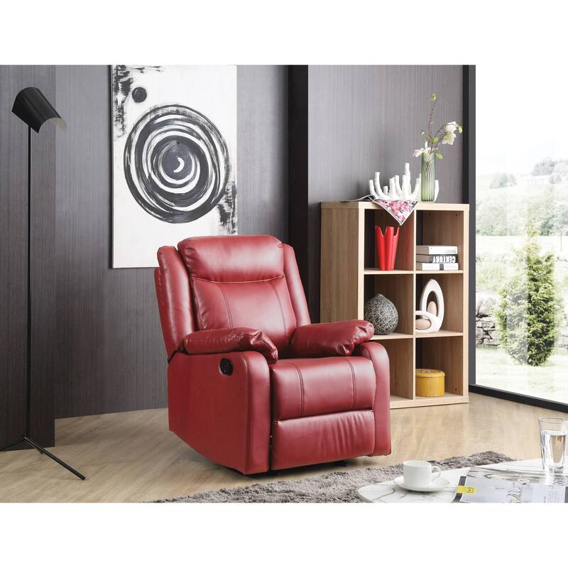 Faux Leather Comfort Rocker Recliner with Steel Frame Mechanism, Padded Arms, Manual Release - Red