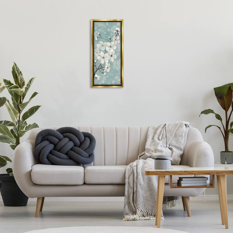 Stupell Cherry Blossoms on Green Framed Floater Canvas Wall Art Design By Janet Tava