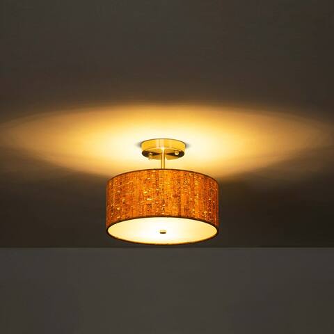Farmhouse 2 - Light Nickel Drum Semi-Flush Mount with Tree Bark Shade