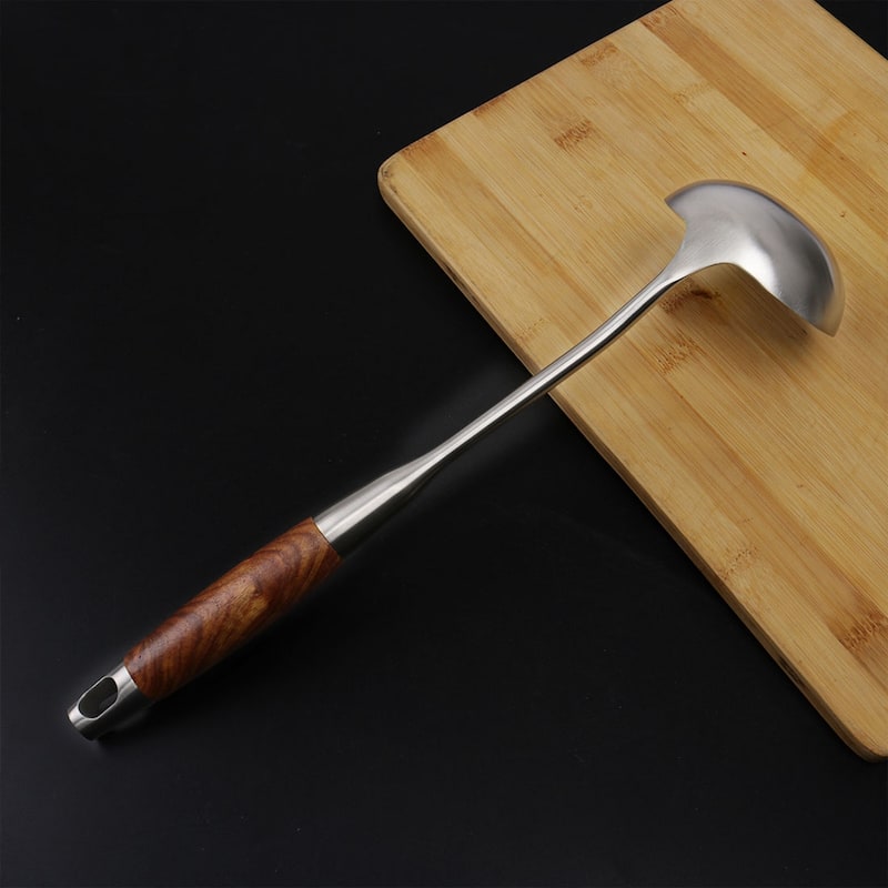 14.2" Stainless Steel Soup Spoon Ladle Woodem Handle Cooking Utensil - 14.2" x 3.5"(L*W)