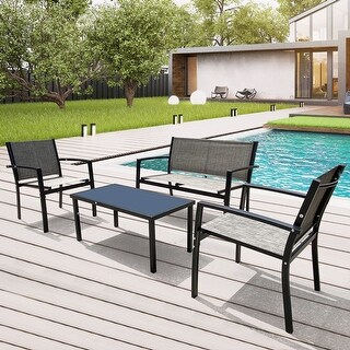 4 Pieces Outdoor Patio Conversation Sets with Glass Coffee Table