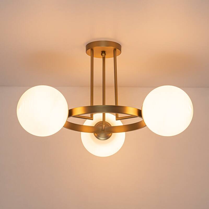 3-Light Halo Milky White Glass Globe Circle Ceiling Light 30.3 in