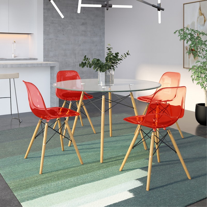 Cresco Acrylic Dining Chair in Solid Beech Wood Legs Banquet Side Chair (Set of 4) for Indoor and Outdoor - 32" Height