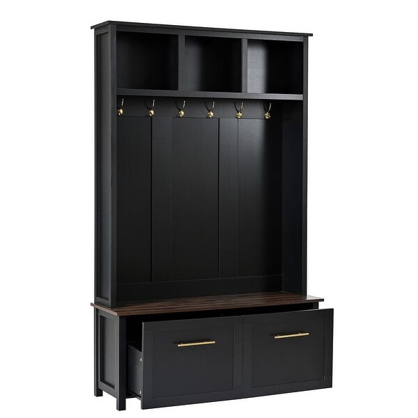 Entrance Door Coat Rack With Bench Gold Hooks And Shoe Storage