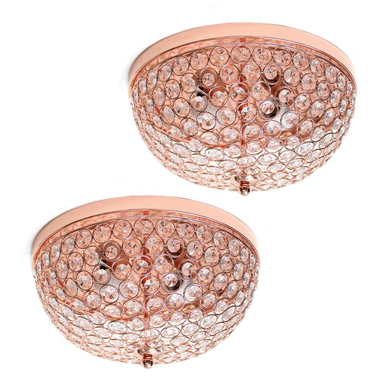 Modern 2-Light Flush Mount Ceiling Light - Rose Gold Crystal Embellishment - Contemporary Ceiling Fixture - Pack of 2 - 6.5
