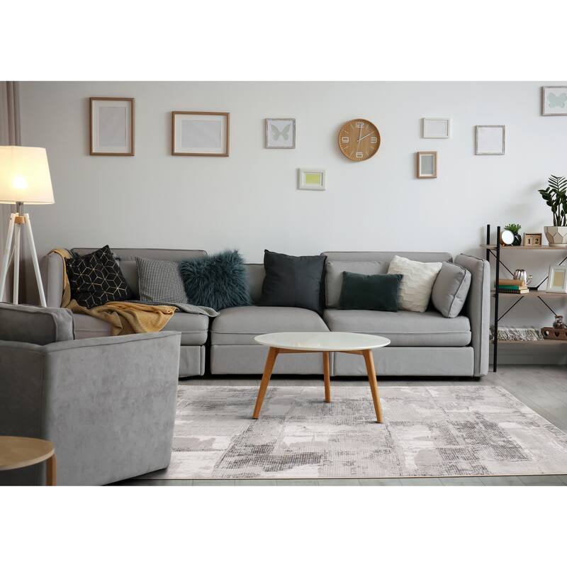 Alpine Rug Co. Washable White/Grey Abstract Area Rug