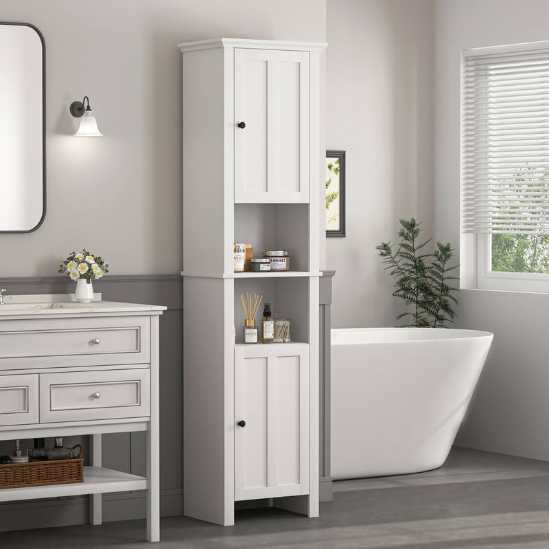 Bathroom Floor Storage Cabinet With 2 Doors Living Room Wooden Cabinet With 6 Shelves 15.75 X 11.81 X 66.93 Inch