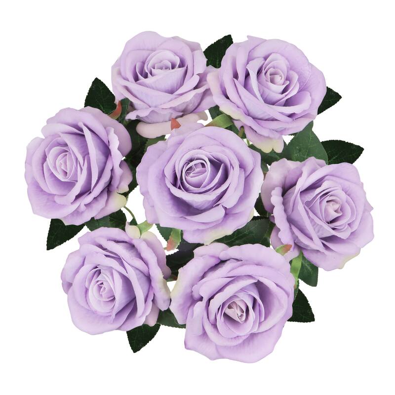 Set of 2 Lavender Artificial Velvet Rose Flower Stem Bush Bouquet 16in - 16" L x 11" W x 11" DP