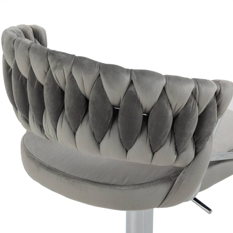 Set of 2 Modern Velvet Adjustable Bar Stools with Backs