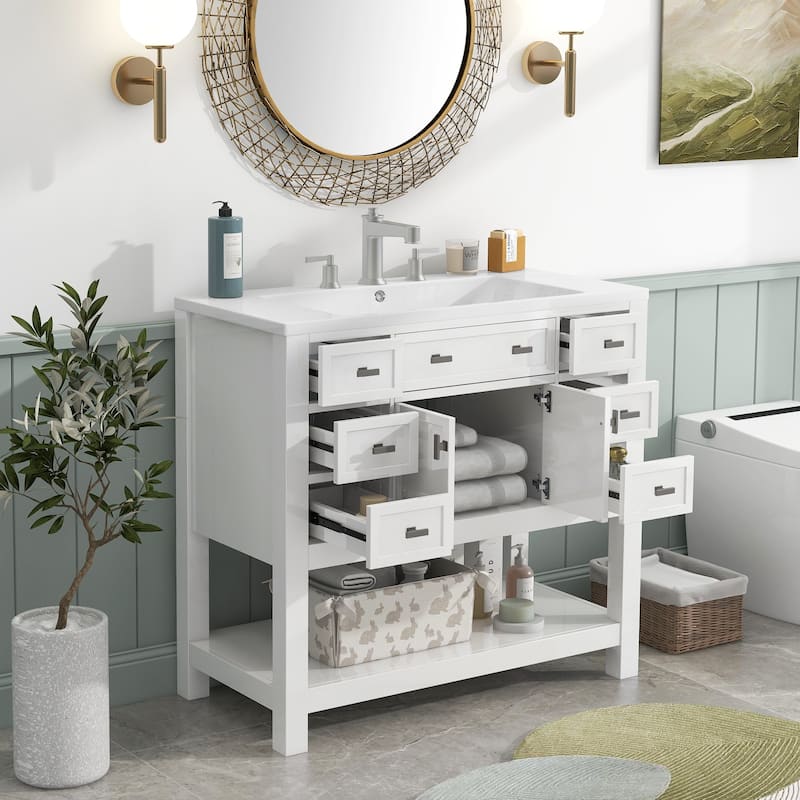 36'' Freestanding Bathroom Vanity Set with Integrated Ceramic Sink and Drawers - 36'' X 34''