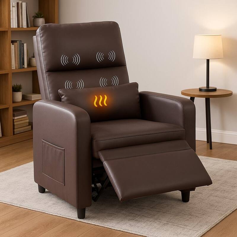 Power Recliner Chair, with Massage and Heat - Brown