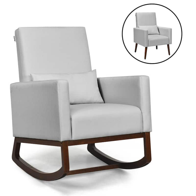 Gymax 2-in-1 Fabric Upholstered Rocking Chair Nursery Armchair with - See Details - Grey - See Details