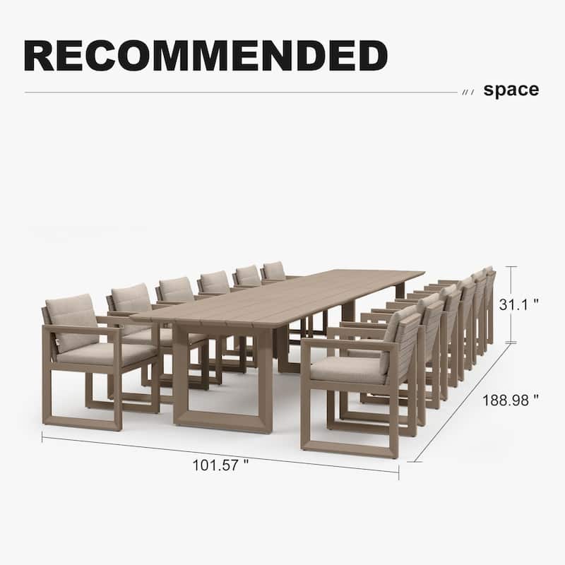 PURPLE LEAF Caesar Outdoor Dining Set Aluminum Luxury Patio Furniture with Olifen Removable Thick Cushion and Pillow-Khaki - N/A