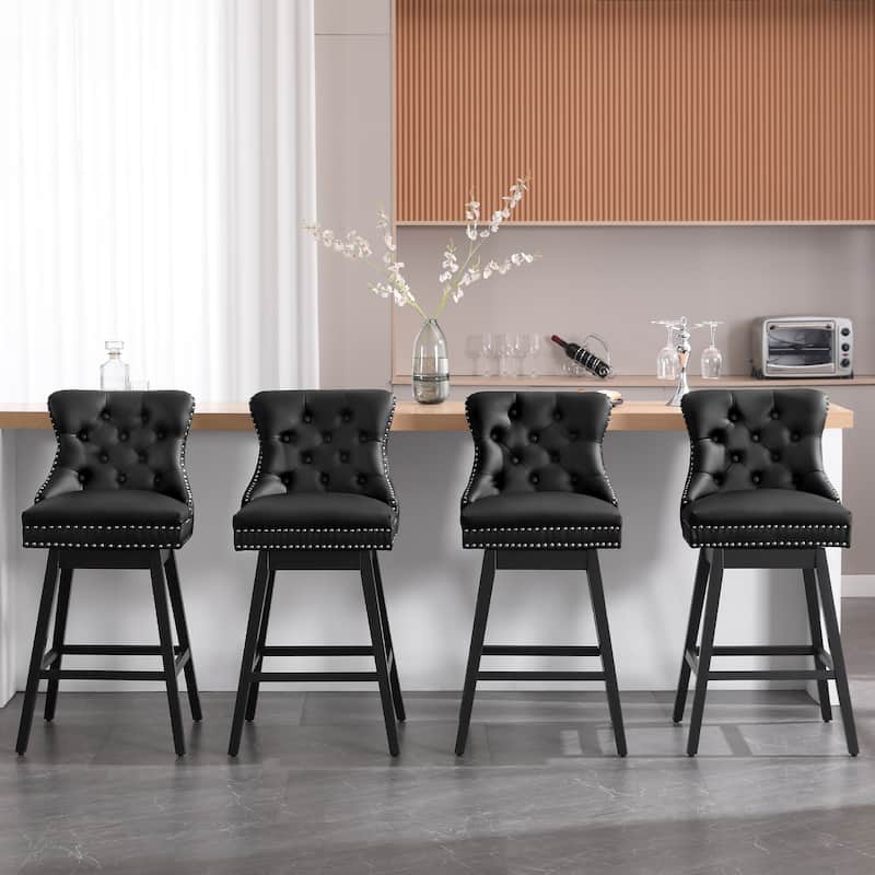 26"/30" Faux Leather Swivel Counter or Bar Height Stools - Set of 4 - Black - Bar Height