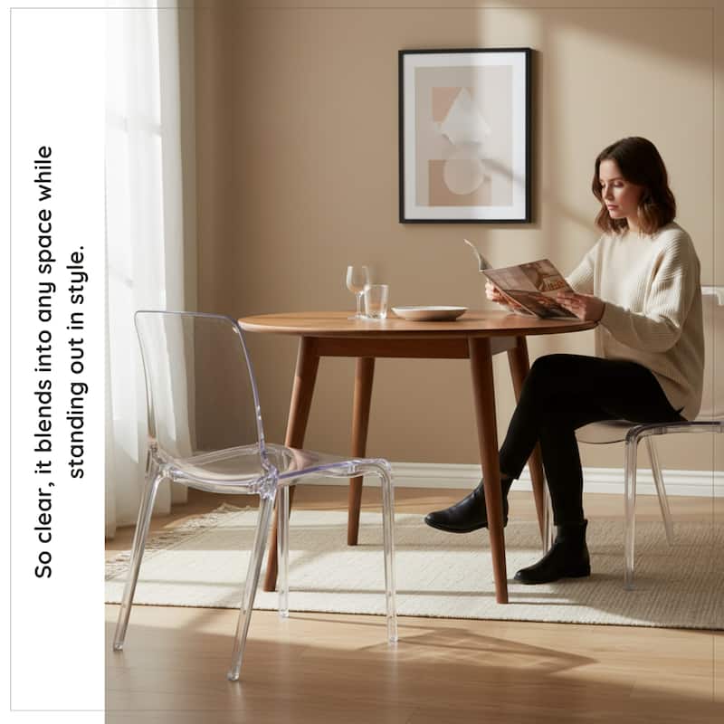 Murray Minimalist Modern Stackable Acrylic Plastic Dining Chair Full Back Transparent Accent Side Chair for Kitchen Set of 4