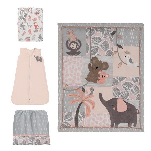 Lambs Ivy Calypso Pink Gray Koala Elephant Monkey Nursery 4 Piece Baby Crib Bedding Set Bed Bath Beyond 23484927