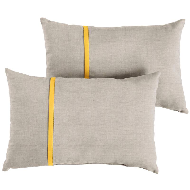 Sorra Home Sunbrella Outdoor Single Petite Flange Pillow Set of 2 - Sunbrella - Cast Silver/Canvas Sunflower - 12 in H x 18 in W x 6 in D