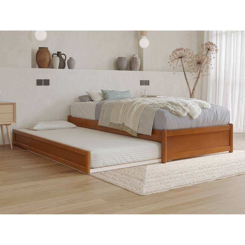 Barcelona Panel Platform Bed with Twin XL Trundle - Light Toffee - Twin XL