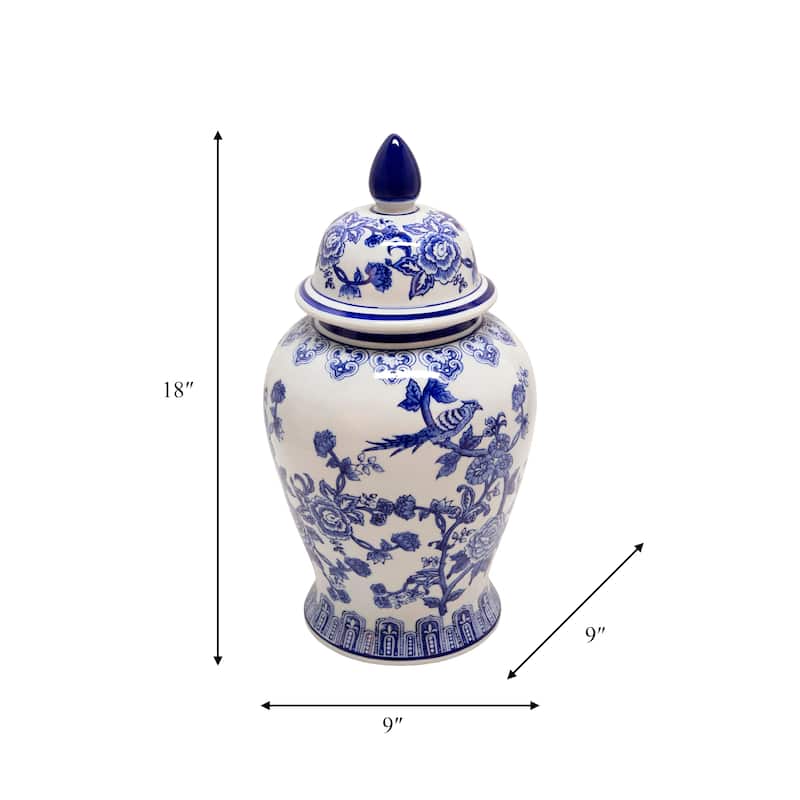 Sagebrook Home Ceramic Chinoiserie Ginger Jar with Lid