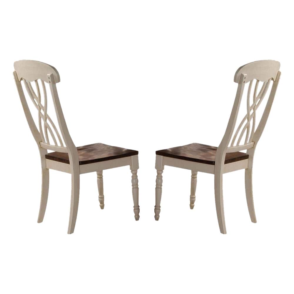 Set of 2 Wood Side Chair in Buttermilk and Oak Finish