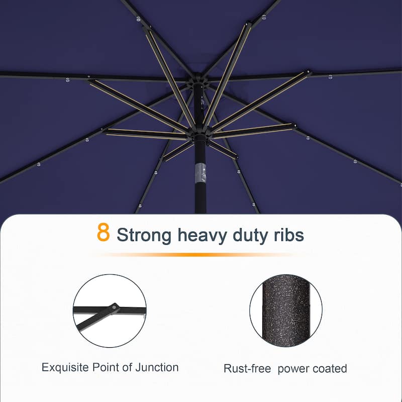 LIVOOSUN 9Ft Patio LED Market Umbrella Outdoor Table Steel Umbrella