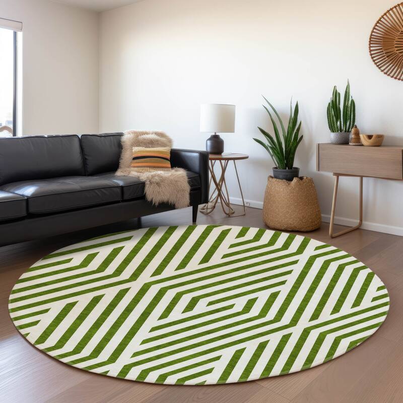 Premium Washable Super Soft Contemporary Geo Mayfield Rug - Olive - 8' x 8' - Round