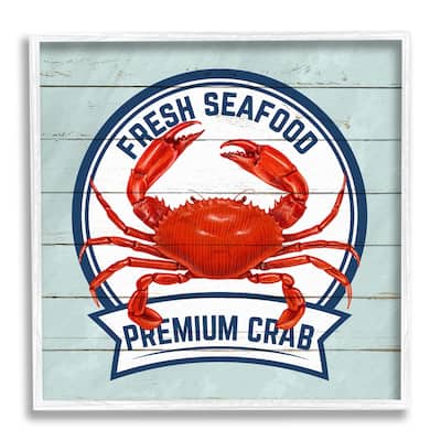 Stupell Fresh Seafood Crab Sign Quote Rustic Nautical Boathouse Framed Wall Art - Red