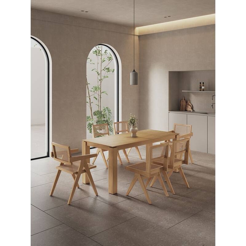 Manhattan Comfort Rockaway Hamlet Modern 70.86 Solid Wood Dining Set - Nature - 7-Piece