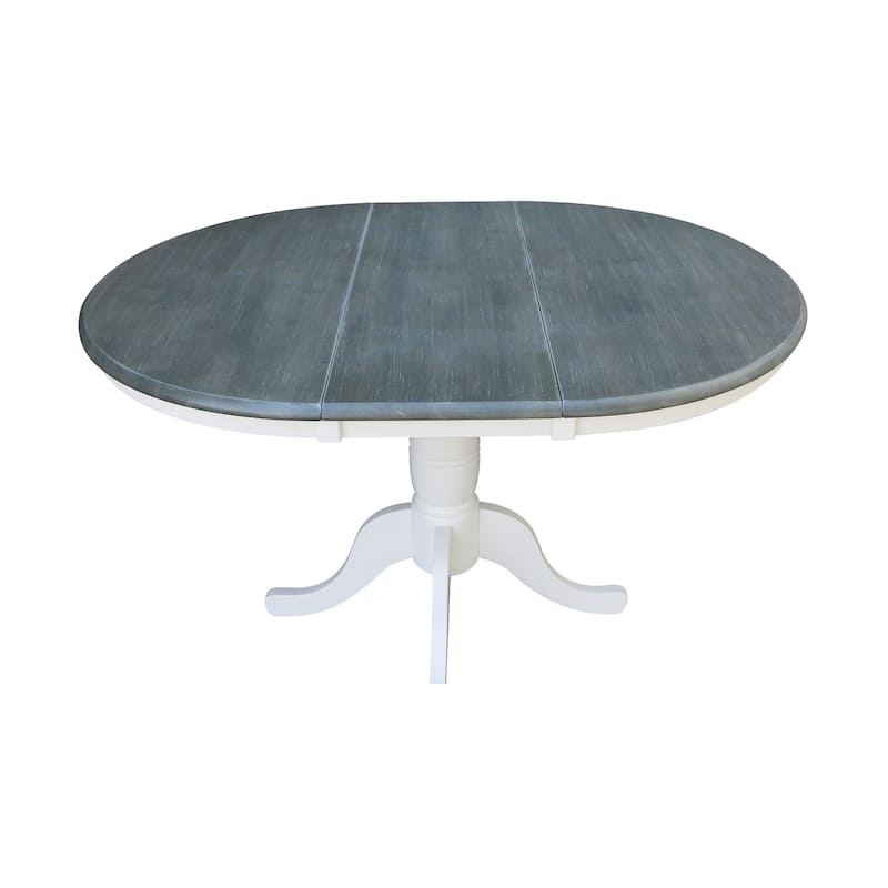 36" Round Top Pedestal Table With 12" Leaf - White/Heather Gray - N/A
